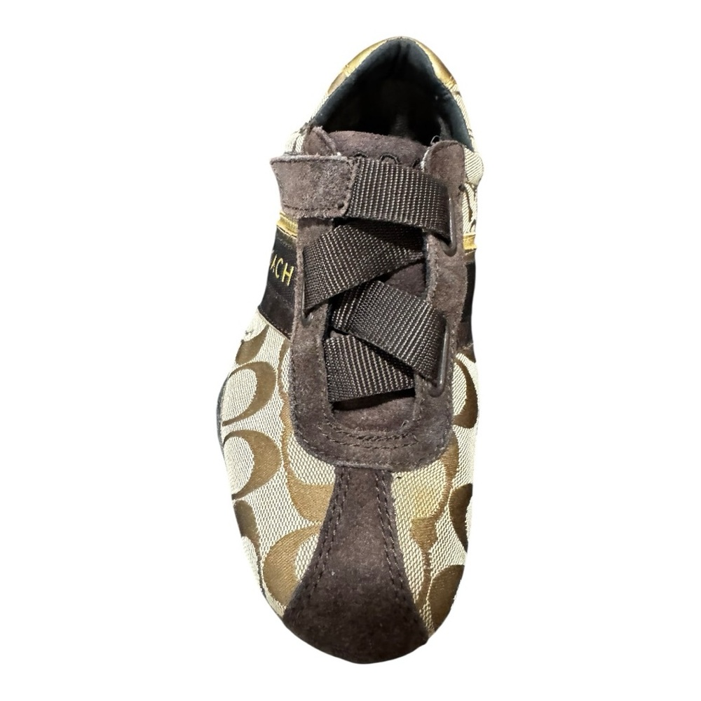 Coach Signature Monogram Sneakers Brown/Gold Velcro Strap Size 7 - Picture 5 of 11